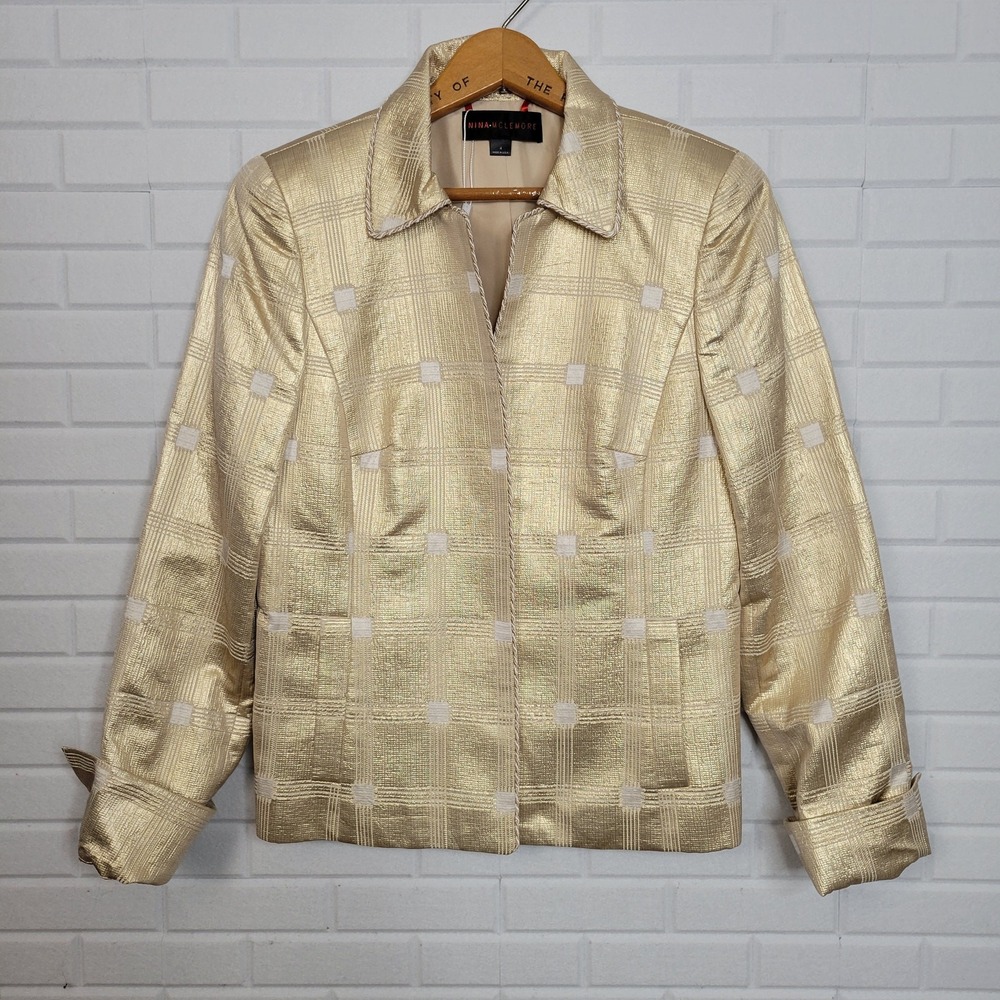 Nina Mclemore evening jacket size 4 gold silk brocade windowpane plaid 36" bust‎ - Picture 4 of 7